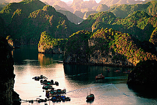 越南,下龙湾,岛屿,船,渡轮,码头