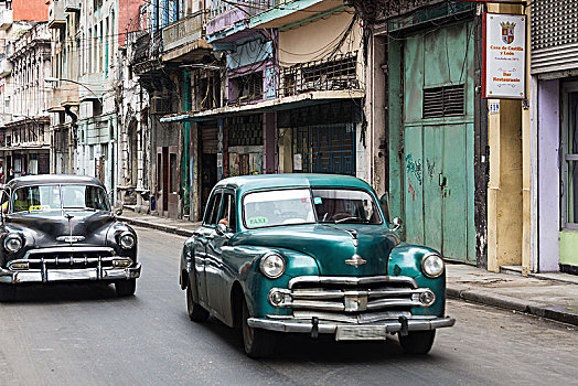 古巴,哈瓦那,老城,街景,老爷车