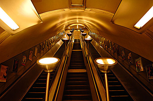 空,扶梯,地铁,车站,百老汇,伦敦,英格兰,英国,欧洲