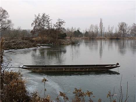 划桨船,湖,冬天