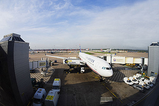 曼彻斯特,英国,航站楼,两个,美国,航空公司,乘客,喷气式飞机,飞机,飞行