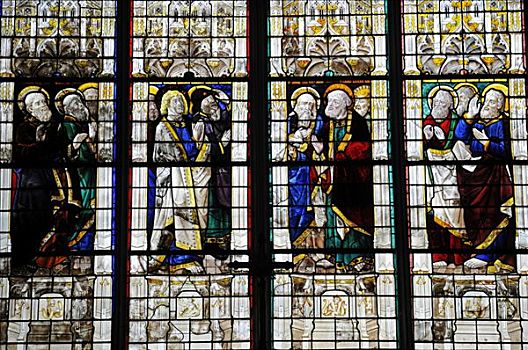 彩色,彩色玻璃窗,教堂,窗户,日常,中世纪,圣埃蒂安,大教堂,博格斯,中心,法国,欧洲