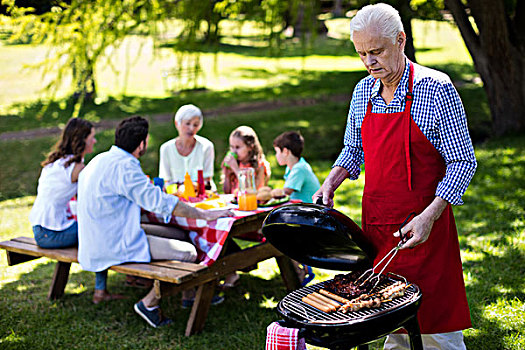 老人,烧烤,家庭,背景,公园