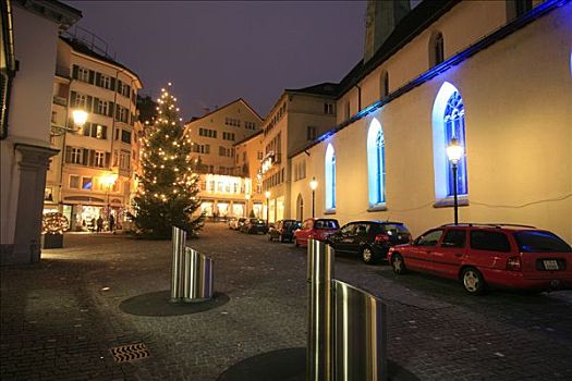经典,圣诞装饰,圣诞树,教堂,市区,苏黎世,瑞士