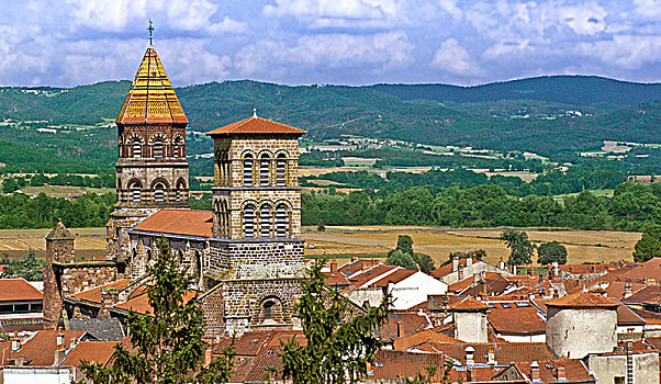 法国,上卢瓦尔省,大教堂,俯瞰,屋顶