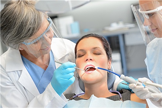 牙齿,检查,女患者,牙医,团队
