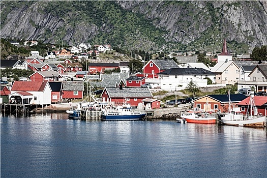 特色,挪威,渔村,传统,红色,小屋,瑞恩,罗浮敦群岛