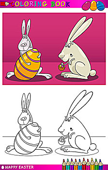 复活节兔子,卡通,上色