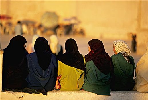 摩洛哥,苏维拉,五个,女人,坐,后视图