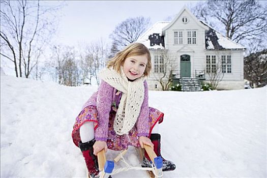 斯堪的纳维亚,女孩,雪撬