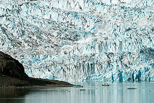 格陵兰,冰河,船,正面,巨大,南方
