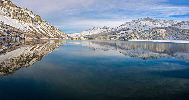 俯视,全景,湖,冬天,区域,恩加丁,瑞士