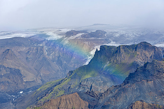 峡谷,仰视,冰河,彩虹,长途,徒步旅行,山脊,冰岛,欧洲