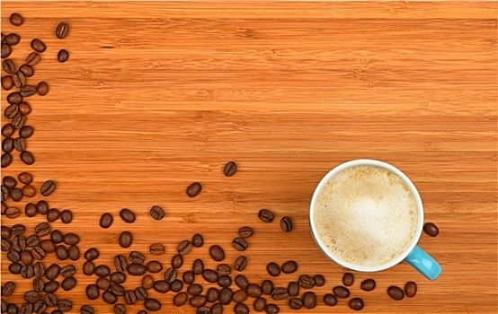 咖啡杯,咖啡豆,上方,木头,背景