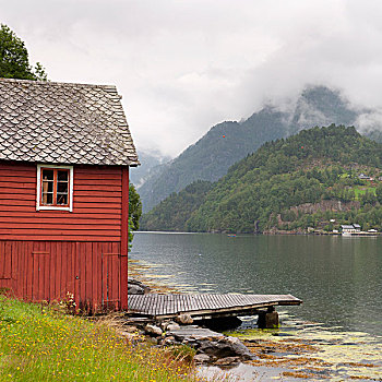 红色,建筑,码头,挪威
