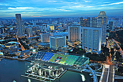 俯拍,建筑,城市,码头,湾,新加坡城,新加坡