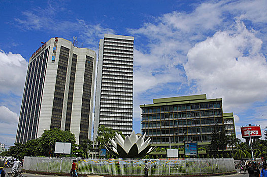 雕塑,正面,孟加拉,商業區,首都,中央銀行,達卡,七月,2006年