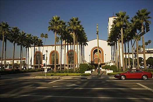 棕榈树,正面,车站,联盟火车站,洛杉矶,加利福尼亚,美国