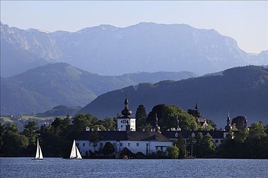 城堡,郊区住宅,特劳恩湖,湖,萨尔茨卡莫古特,上奥地利州,奥地利,欧洲