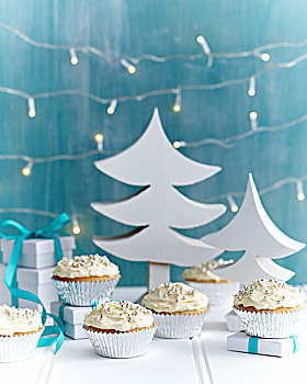 圣诞节,杯形蛋糕,装饰,银,蛋糕装饰,喜庆
