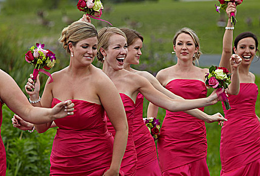 新娘,女孩,粉色,服装,跳舞,庆贺,婚礼