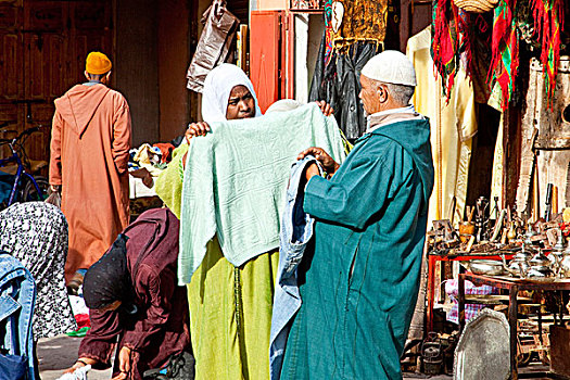 衣服,市场,露天市场,麦地那,历史,地区,玛拉喀什,摩洛哥,非洲