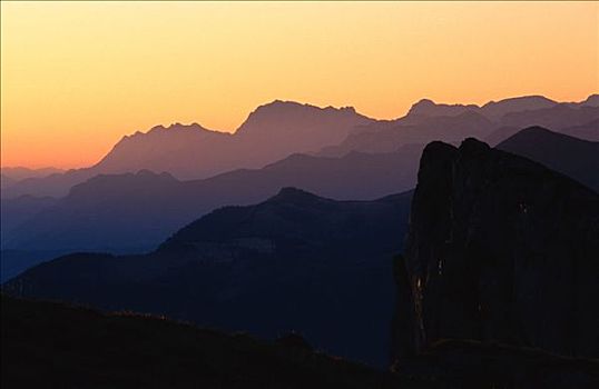 日落,上方,山脉,萨尔茨卡莫古特,奥地利