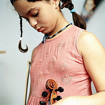 女孩,粉色,服装,站立,侧面,拿着,小提琴,柏林,德国