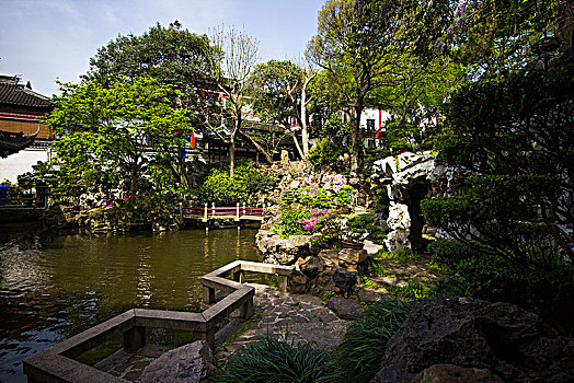 上海豫园,中式园林,池塘