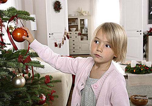 女孩,圣诞树,头像,装饰
