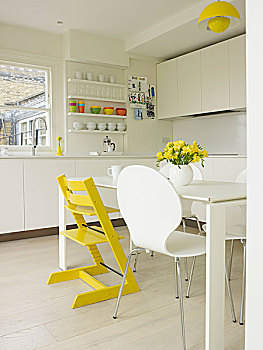 白色,复古,壳,椅子,现代,合适,厨房,黄色