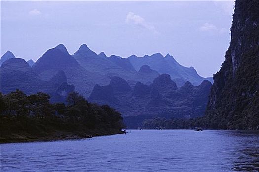 中国,桂林,蓝色,风景,漓江,船,远景