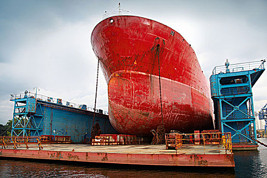 大,红色,油轮,修理,蓝色,浮码头