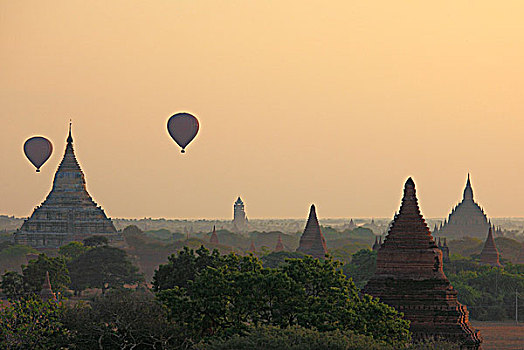 缅甸,蒲甘,航拍,庙宇,热气球