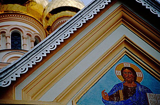 乌克兰,黑海,雅尔塔,亚历山大涅夫斯基大教,俄国东正教堂,金色,洋葱形屋顶