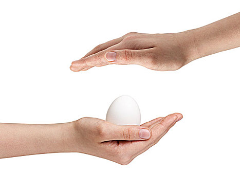 女性,青少年,握着,蛋,隔绝,白色背景