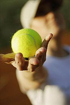 特写,女人,握着,网球