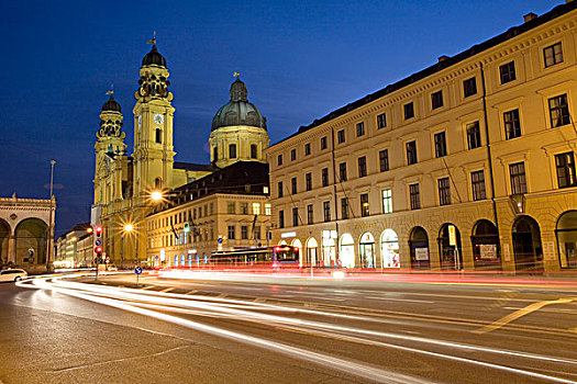 教堂,夜晚,慕尼黑,巴伐利亚,德国,欧洲