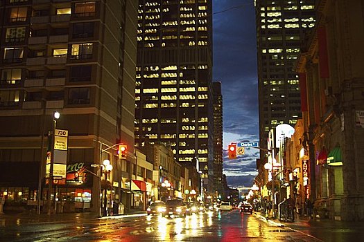 央街,黄昏,多伦多,安大略省,加拿大
