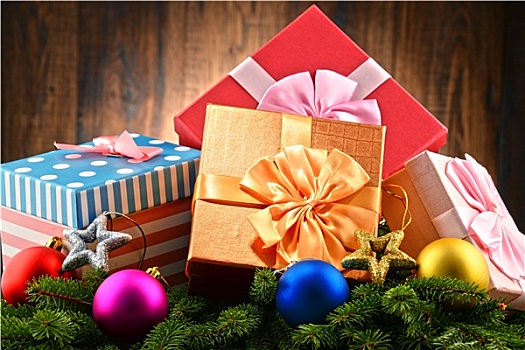 彩色,礼盒,圣诞树