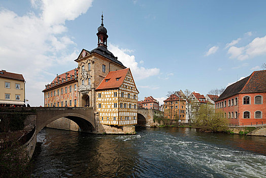 老市政厅,河,班贝格,上弗兰科尼亚,巴伐利亚,德国,欧洲