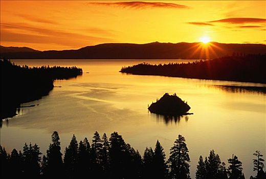 日出,太浩湖,翡翠湾,州立公园,加利福尼亚,美国