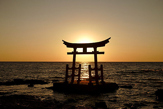 日落,入口,神社