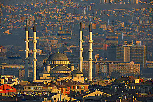 清真寺,四个,尖塔,黎明,安卡拉,土耳其