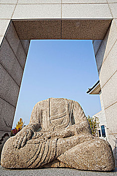 看不到头,石像,佛,博物馆,庆州国家博物馆,庆州,韩国
