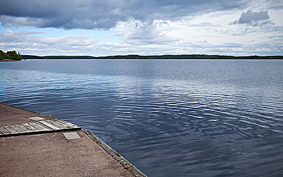 平静,湖,港口,城镇,芬兰