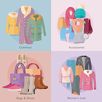 包,鞋,女人,看,旗帜,外套,秋天,冬天,收集,时髦,时尚,设计师,衣服,最好,世界,商标,新,模特,矢量