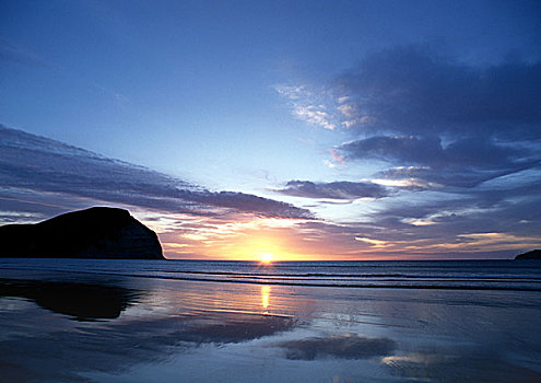 新西兰,海滩,海洋,日落,悬崖,背景