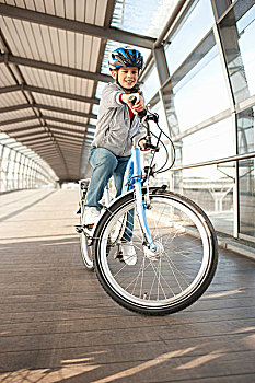 女孩,骑自行车,城市,隧道