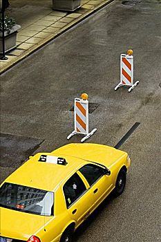 俯拍,黄色出租车,街道,芝加哥,伊利诺斯,美国